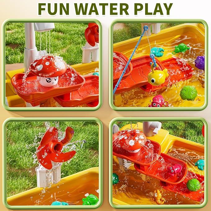 Kids Water Table Play Toy for Toddlers 4-8 Years Old | Kitchen Sink with Electrical Pump and Flowing Water, Fishing Games, Outside Sensory Gift Toys for Boys and Girls 3 4 5 6 7 8
