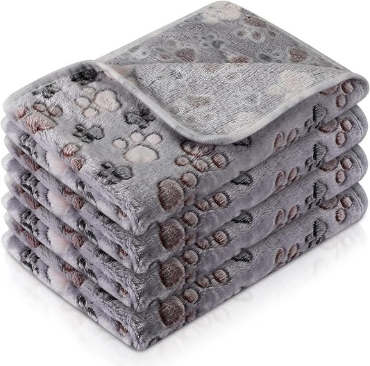Tatuo 4 Pcs Dog Blanket for Pet Cat Blankets Indoor Puppy Teething Stuff Toys Paw Print Fleece Soft Blanket Sleep Mat for Guinea Pig Cage(Gray,Small(24 x 16 Inch),Square)