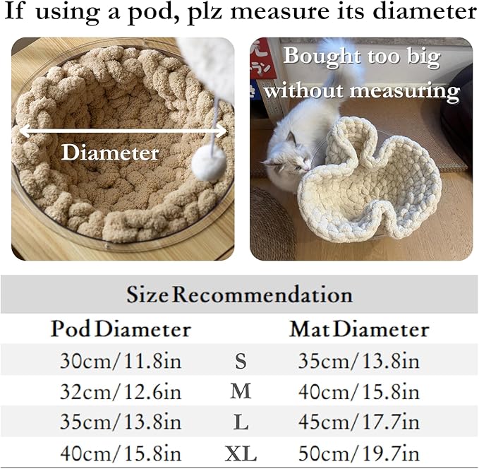 Cat Knitted Bed Mat, Extra-Soft Washable Warm Round Pads Cushions for Indoor Kittens, Cat Trees Towers, Perfect for Kneading and Sleeping (White,X-Large)