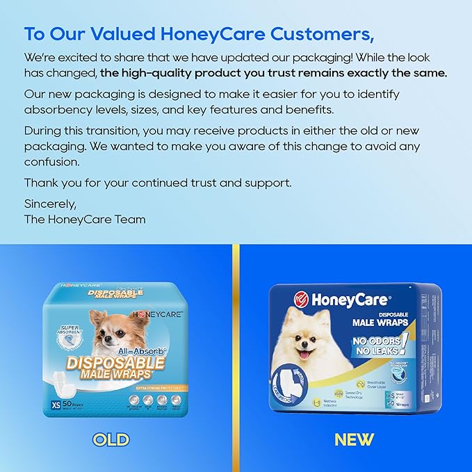 HONEY CARE All-Absorb A27 Male Dog Wrap, 50 Count, Extra Small