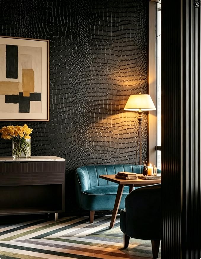 Peel and Stick Wallpaper Black Crocodile Wall Paper Modern Textured