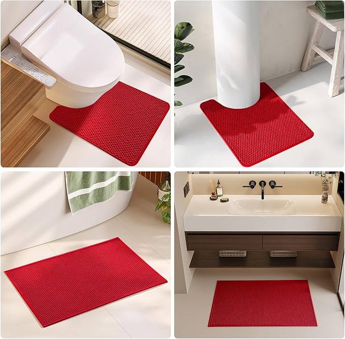 Christmas Bathroom Runner Rugs, Long Bath Mat Runner Washable Thin Quick Dry Low Pile Bathroom Runner Rugs Non Slip, Red 16"x60"