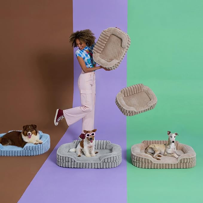 LE SURE Cute XL Dog Beds, Orthopedic Waterproof Dog Bed for Extra Large Dogs, Non-Slip Bottom and Egg-Crate Foam Big Pet Couch Sofa with Washable Removable Cover, Beige