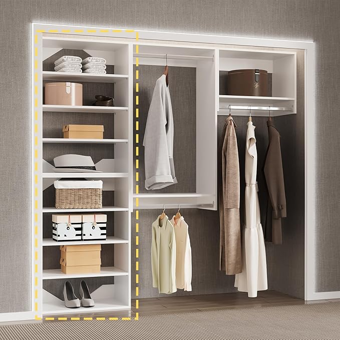 Short Tower Closet Unit, Modular Closet System, Wood Closet System Organizer with Storage for Walk In Closets, Clothing Rack Wardrobe Closet for Hanging Clothes, Bedroom, White, 31.5"W