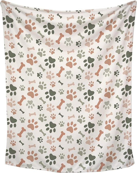 Cream Paw Print Plush Pet Lightweight Blanket - 60" x 80" - Cute for Dogs - Gifts and Puppy Essentials - Printed in America