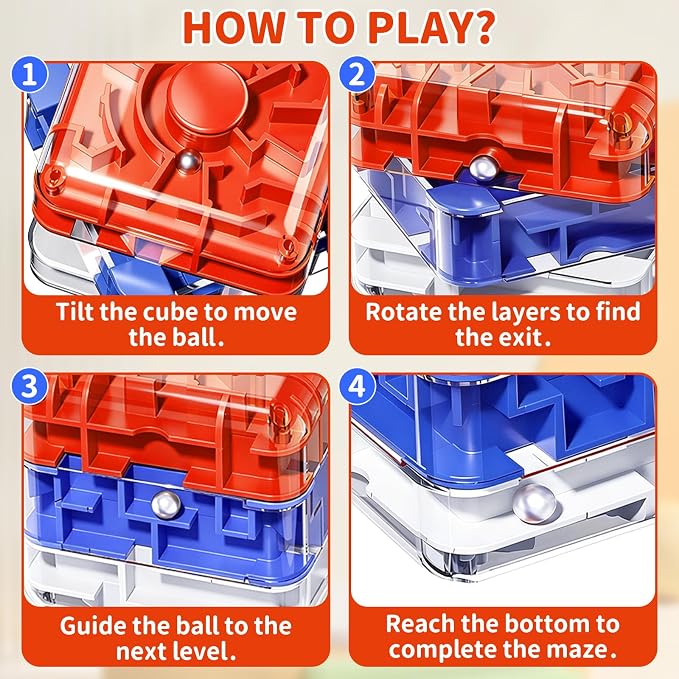 Infowush 2-in-1 Fidget Spinners Maze Cube - Fidget Toys for Kids & Adults | 3x5 Cube, Stress Relief Sensory 3D Brain Teaser Puzzle Cube, Board Game, Travel Toy, Birthday Gift for Boys Girls Ages 3 & Up