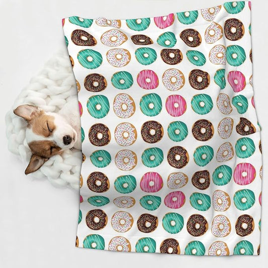 Double Sided Pet Mat for Dog Bed Topper Cat Blanket Furniture Protector, Sweet Donut, Reversible Plush with Tactile Dot Pattern for Style Change