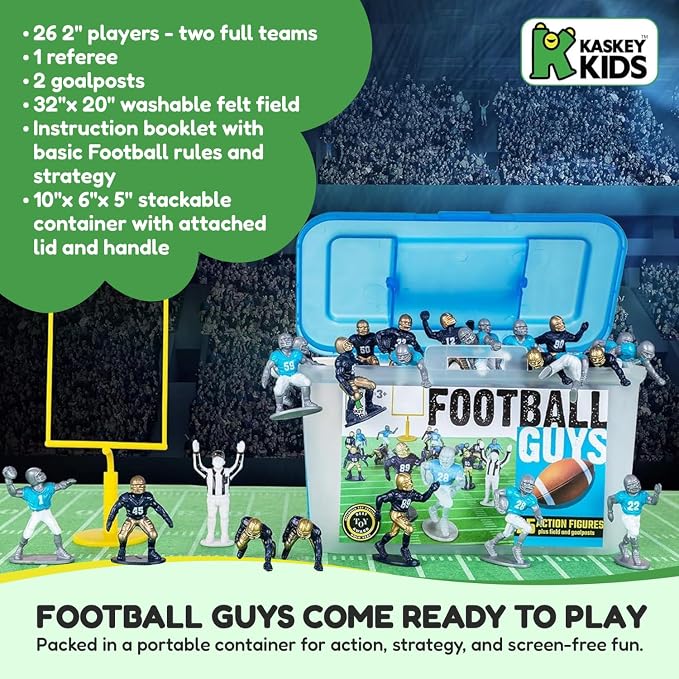 Kaskey Kids Football Guys, Red White vs. Navy White, 30 Pieces in Each Set, Includes 2 Teams, Accessories, and Travel Storage Case, Nostalgic Sports Action Figures for Imaginative Play, Ages 3 and Up