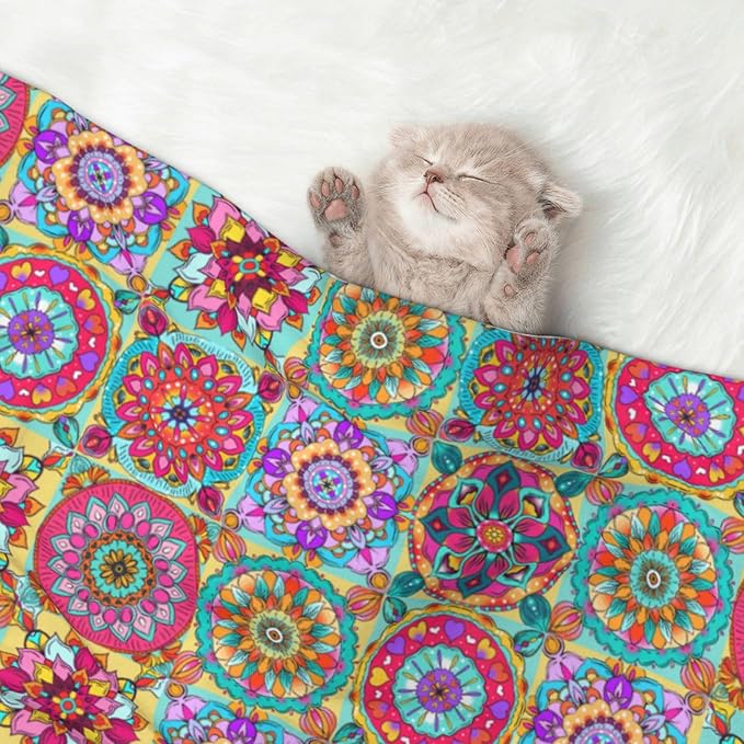Boho Throw Blanket - Colorful Bohemian Floral Blanket for Dog Cat Pet Blankets 23x16 for Couch Sofa Bed