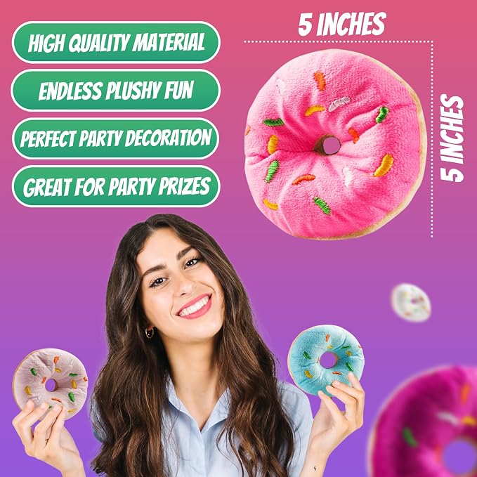 Plush Donut Toys with Sprinkles (12-Pack) Stuffed Donut Party Favors | Soft Stuffed Donuts for Donut Party Supplies, Birthday Decorations, Stocking Stuffers, Kids Party Favors & Classroom Rewards