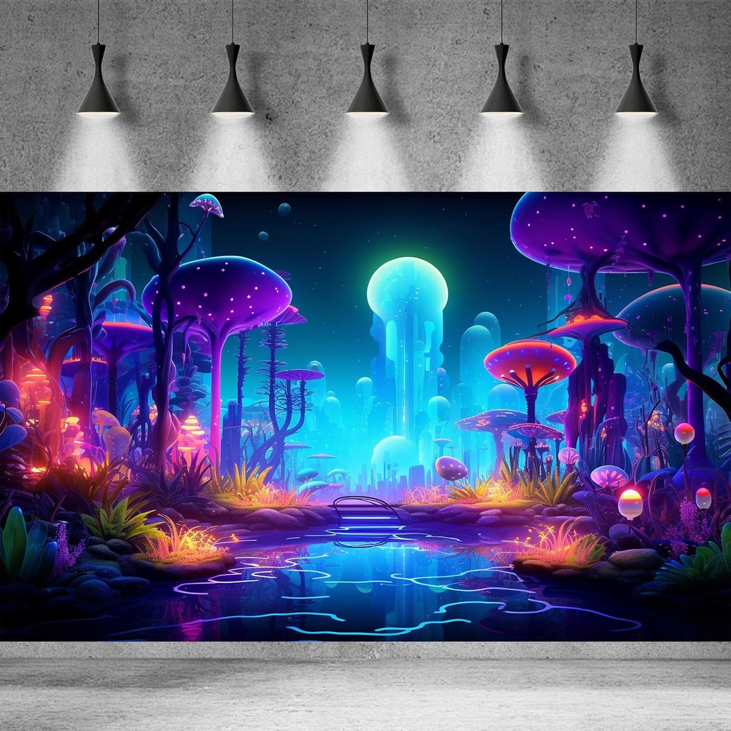 Fantasy Forest Aquarium Background Mysterious Plants Abstract Mushrooms Cartoon Style Forest Terrarium Backdrop Tranquil Stream Fish Tank Background Wallpaper Poster Decor Vinyl 72x24in