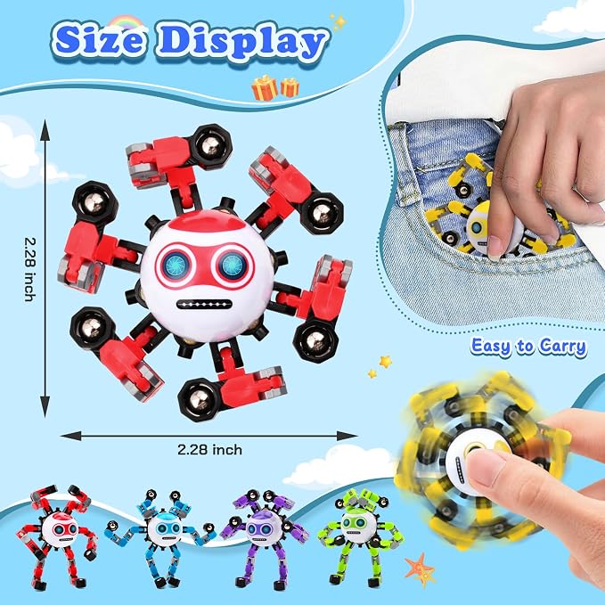 3 PCS Travel Toys Transformable Fidget Spinners Toys for Kids and Adults Sensory Toy for Boys Teens Stress Relief Autism ADHD Cool Road Trip Travel Essential Birthdays Gifts for Party Favors
