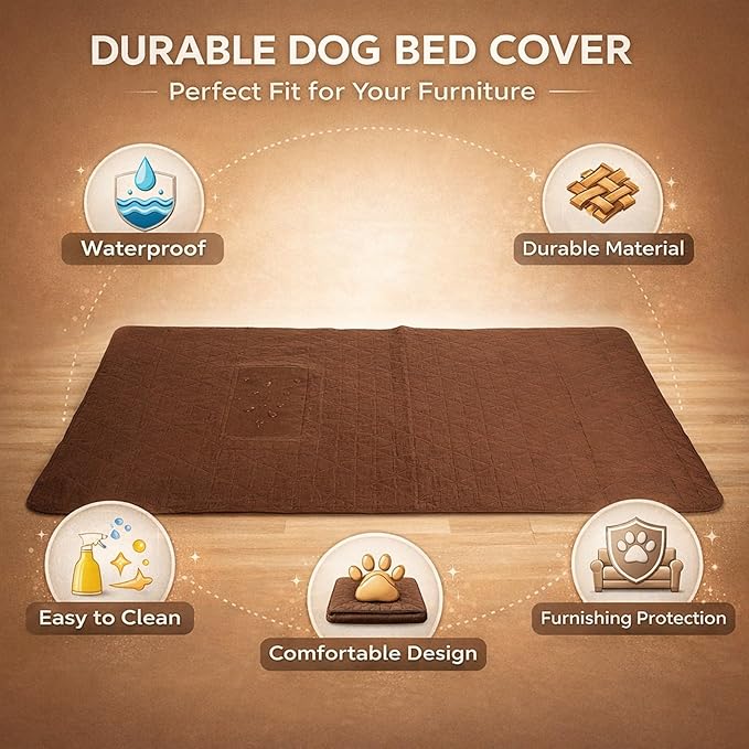 Waterproof Dog Bed Cover, Slip, Washable Pet Blanket Sofa Furniture Protector, Brown 52x82in - Double Sided Waterproof, Secure Non Slip Bottom, Ideal for Dogs and Cats (30x70in/ 76.2x177.8cm)