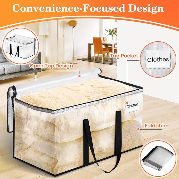 Extra Large Heavy Duty Moving Bags, Storage Bags with Strong Zippers & Handles, Packing Bags for Moving Essentials, Ideal Storage Tote for Home, Dorm & Storage Solutions, 125L 10 Packs Clear