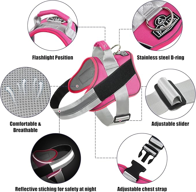 Bolux Dog Harness, No-Pull Reflective Dog Vest, Breathable Adjustable Pet Harness with Handle for Outdoor Walking - No More Pulling, Tugging or Choking (Fuchsia, X-Small (Pack of 1))