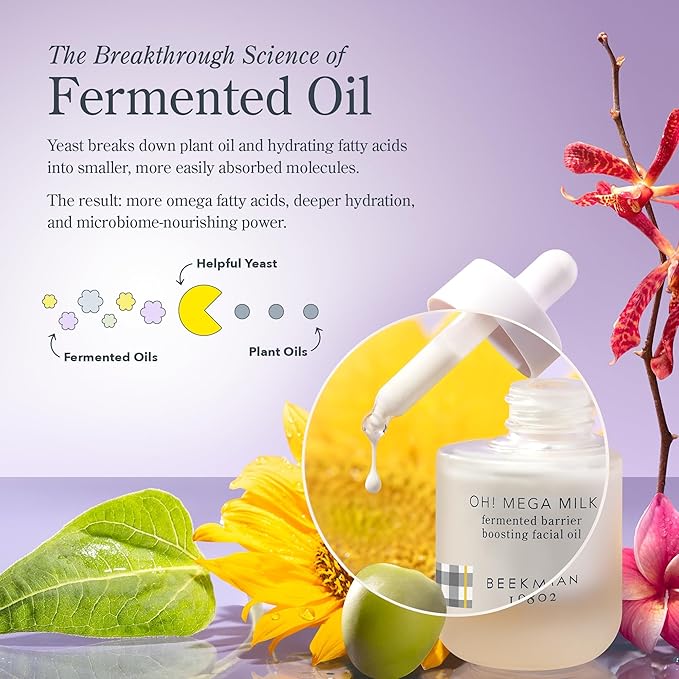 Beekman 1802 Oh Mega Milk Facial Oil - Hydrating Vitamin C & Niacinamide Serum - Repairs Skin Barrier - For Dry/Aging Skin - Fragrance Free & Sensitive Safe