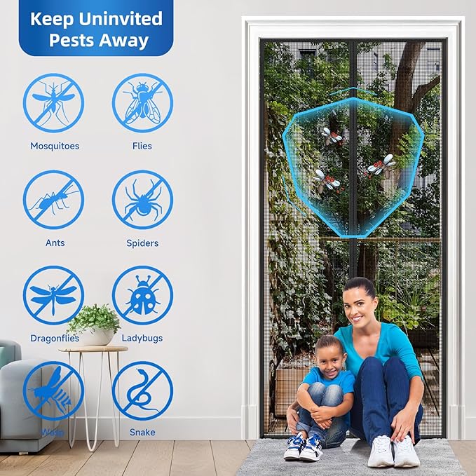 Upgraded PET Mesh Magnetic Screen Door Stronger Than Fiberglass and Polyester,Hands Free,Keep Bugs Out,Pet & Kid Friendly,Suitable for Sliding Doors,Patio and French Doors-74" X 80"