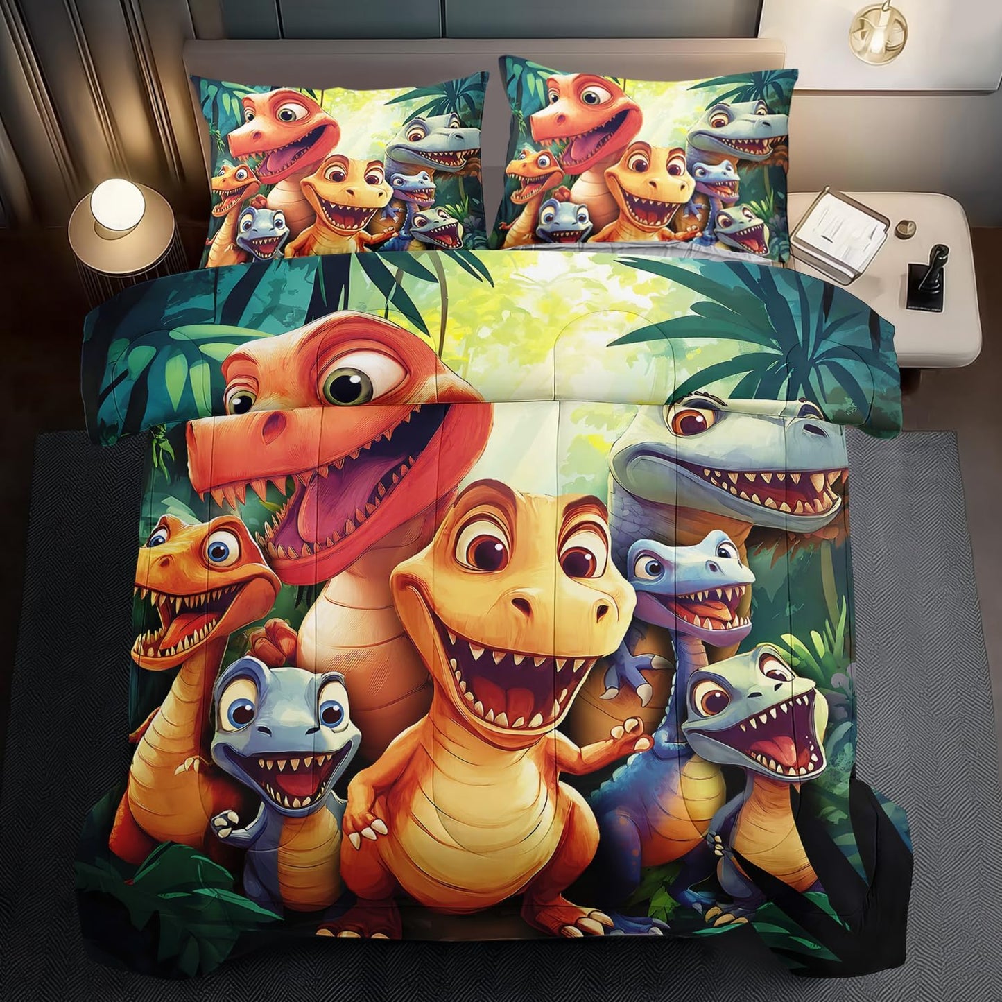 Dinosaur Comforter Set Twin Boys,Cartoon 3D Dinosaur Bedding Set Twin Bed Kids,3D Dragon Comforter Dragon Quilt Pattern Bedroom Decor,Cute Animal Bedding Kawaii Animal Quilt Girls