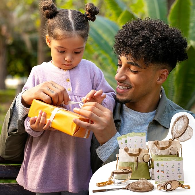 ROBOTIME 2Sets Bug Catcher for Kids, Sturdy Bug Catching Kit with Butterfly Net, Insect Box, Magnifying Glass, Tweezer, Clamp, Cards and Carry Bag, Bug Habitat Outdoor Explorer Kit for Kids 3-12