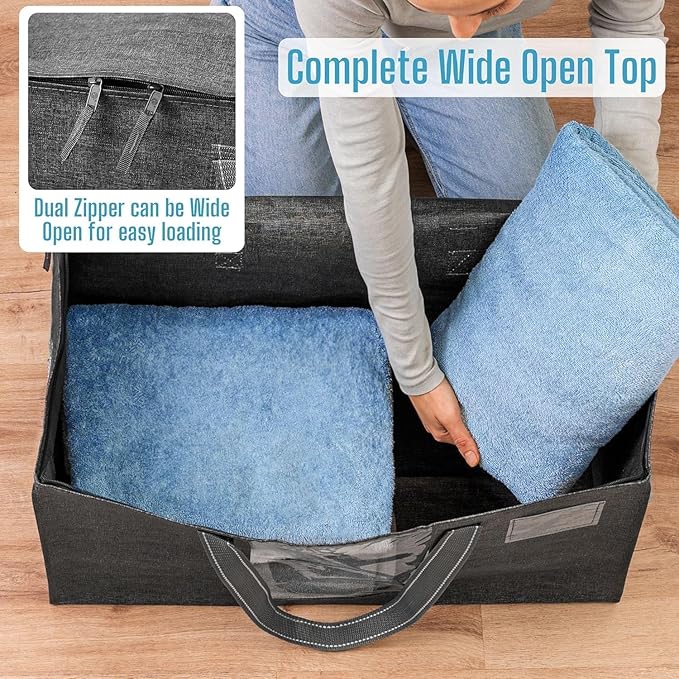 VENO 6 Pack Moving Bags, Comforter and Blanket Storage Bags for Closet, Moving Boxes, Boxes with Lids Alternative, College Dorm Packing Supplies, Foldable Heavy-Duty Tote with Window (Gray, 6 Pack)