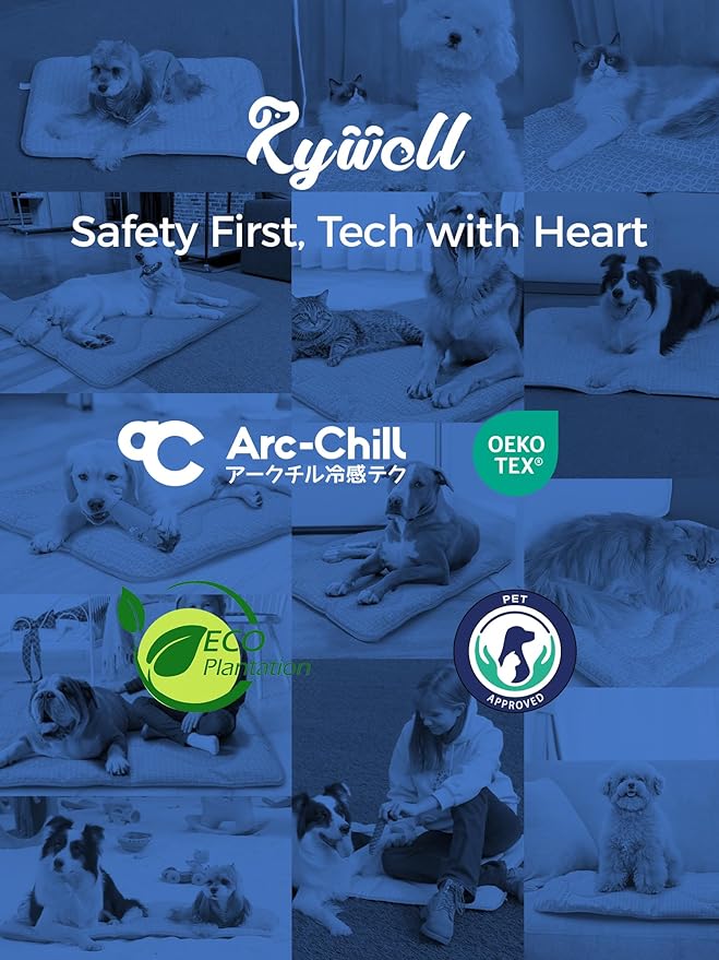 Rywell Dog Cooling Mat, 30”x20” Super Thick & Reversible Cooling Mat for Dogs, Arc-Chill 3.0 & PCM for Long-Lasting Cool and Color-Changing (Q-Max > 0.5), All-Season Use & Portable for Travel