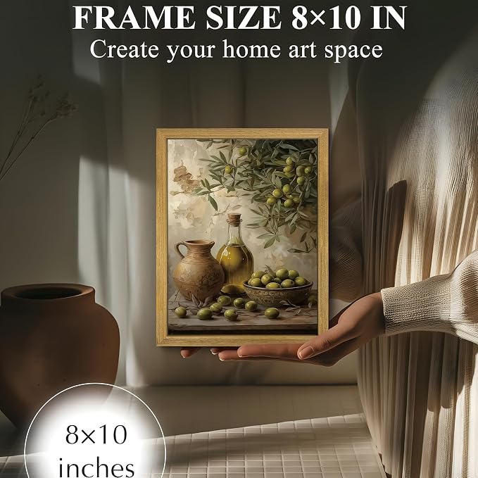 Wood Framed Olive Kitchen Wall Art, Vintage Rustic Still Life Canvas Print