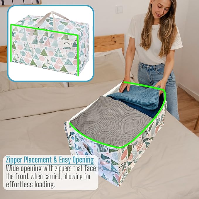 VENO 4 Pack Moving Bags and Large Christmas Decoration Storage Bins with lids. Alternative to Moving Boxes, Packing Supplies for College. Heavy Duty Totes (Pastel Forest, 4 Pack)