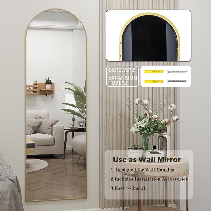 Arched Full Length Door Mirror 14x48, Metal Frame