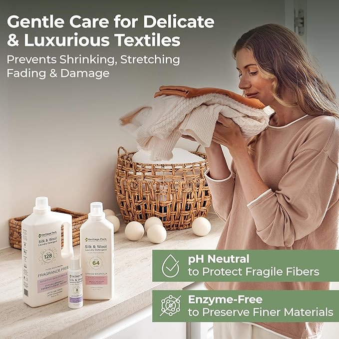 Heritage Park Silk & Wool Spring Magnolia Floral Scent, pH-Neutral Laundry Detergent - Enzymes-Free, Ultra Concentrated (4 fl oz Trial Size)