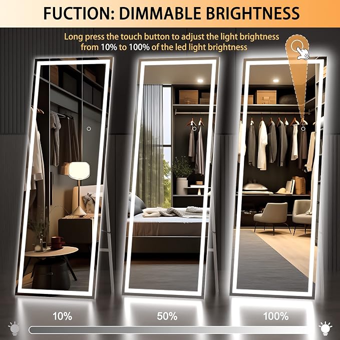 Hasipu Full Length Mirror with Lights, Full Body Dressing Hanging Mounted Mirror