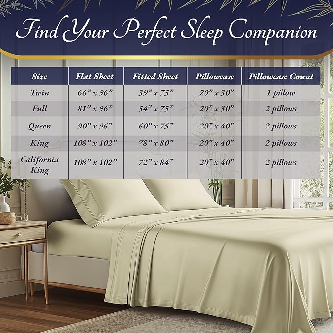 DECOLURE 100% Viscose Derived from Bamboo Sheets Twin Size 3pcs - Ultra Soft & Luxuriously Cooling, 17" Deep Pocket, Double Stitching, Perfect for Hot Sleepers - Twin Bed Sheets (Creme)
