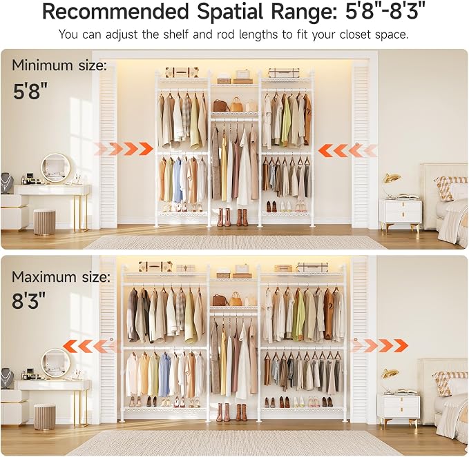 ONBRILL H3 Plus Expandable Wall Mounted Closet System, 5.7FT-8.2FT Closet