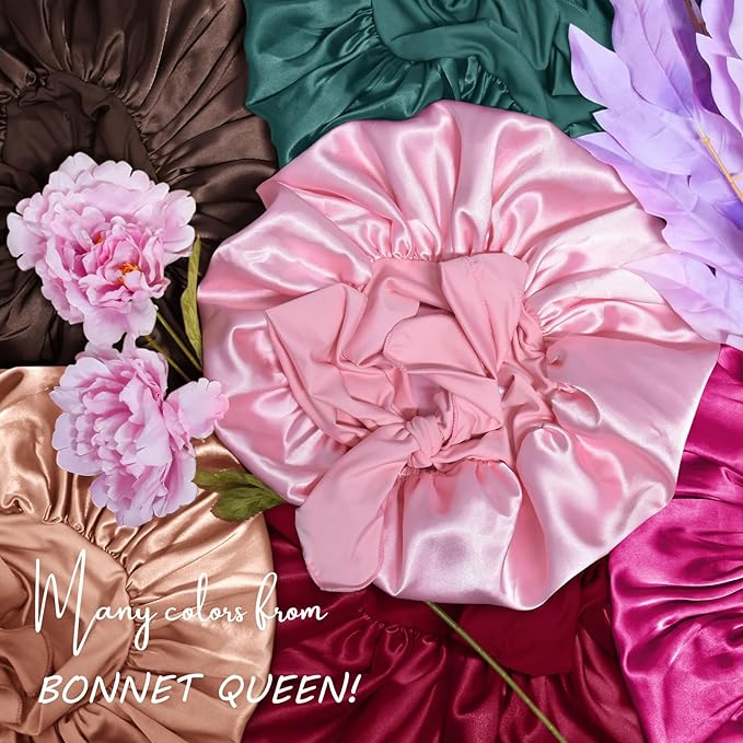 BONNET QUEEN Satin Bonnet Silk Bonnet for Sleeping Women Hair Bonnet Night Sleep Cap Scarf Wrap for Curly Hair with Tie Band Red Burgundy