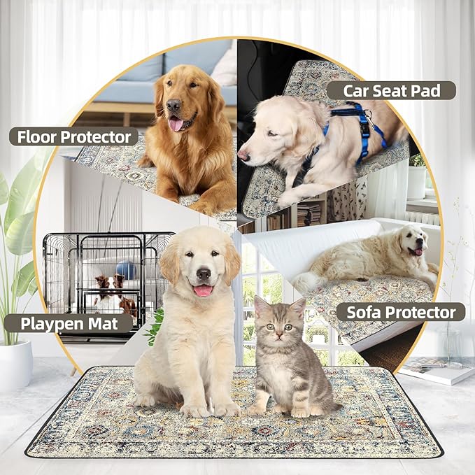 Washable Pee Pads for Dogs 2 Pack, 36" x 24" Reusable Puppy Pads Waterproof, Super Absorbent Dog Rugs, Leakproof, Dog Crate Pad, Playpen Mat, Whelping Pads, Vintage