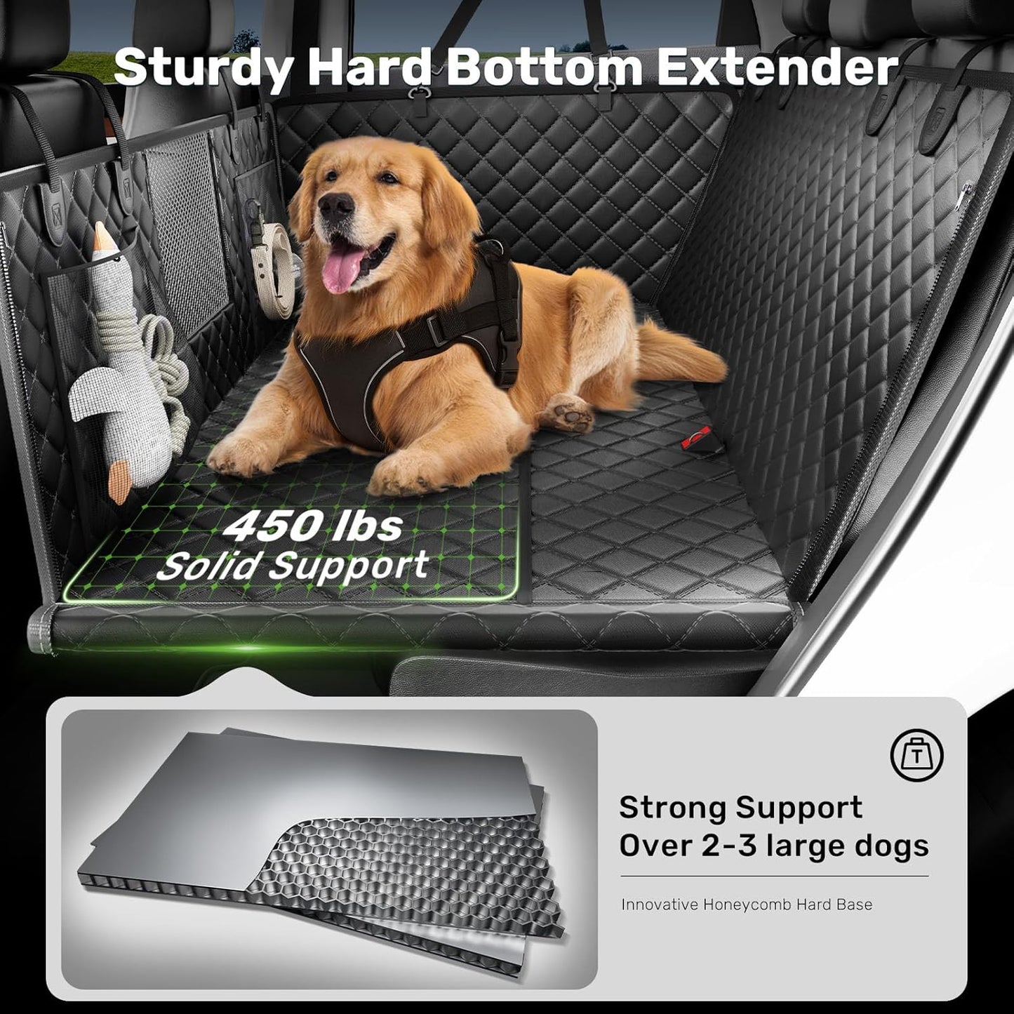 Zanch 2025 Upgraded Dog Car Seat Cover, 400 lbs Heavy Duty Hard Bottom, Waterproof & Anti-Scratch Back Seat Protector, Nonslip Pet Hammock Extender for Large Trucks, SUVs, Vans, XL-Orange