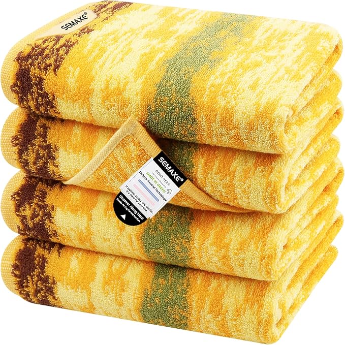 SEMAXE Hand Towels for Bathroom, 100% Cotton Towels with Hanging Loops, Soft and Absorbent, 4 Pack Hand Towel Set for Gym, Shower, Hotel, Spa and Kitchen, Colorful Towel - Wheat Field Collection
