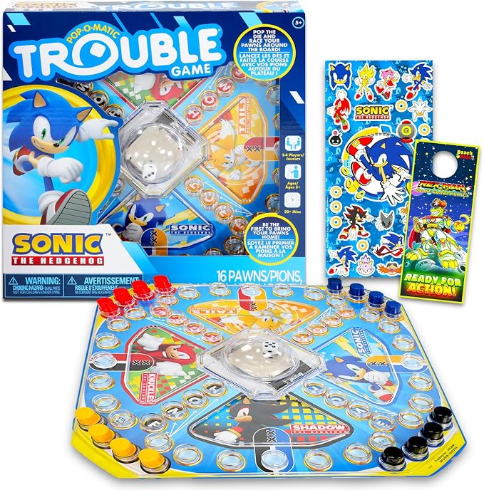 Sonic the Hedgehog Pop Up Board Game - Bundle with Sonic Board Game for Kids with Pop Up Dice Plus Stickers, More | Sonic the Hedgehog Games for Birthday Party