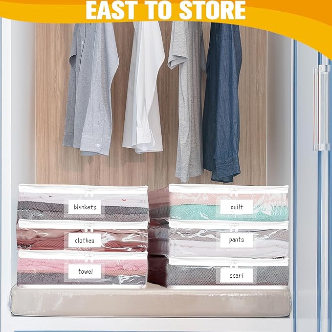 Plastic Storage Bags with Easy-Glide Zipper, Pack of 6, Durable Clear Vinyl Zippered Storage Bags for Clothes Sweaters Comforters Blankets Sheets Bedding (14.2 x 12 x 3.2 Inch)