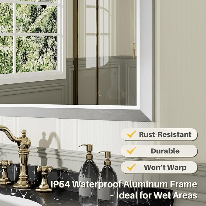 40x30 Inch Brushed Silver Bathroom Mirror