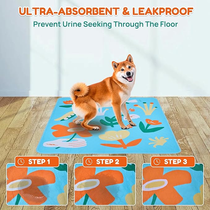 BurgeonNest Washable Pee Pads for Dogs, 2 Pack 30''x36'' Super Absorbent, Leakproof & Non-Slip Reusable Potty Pads for Dogs, Puppy, Playpen, Crate, Whelping Box, Potty Training, Blue