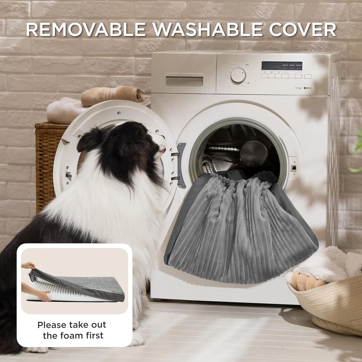 Bedsure XXL Dog Bed for Crate - Extra Large Orthopedic Pet Beds with Removable Machine Washable Cover, Egg Crate Foam Puppy Pad, Suitable for Pet Up to 100 lbs, 47"x29"