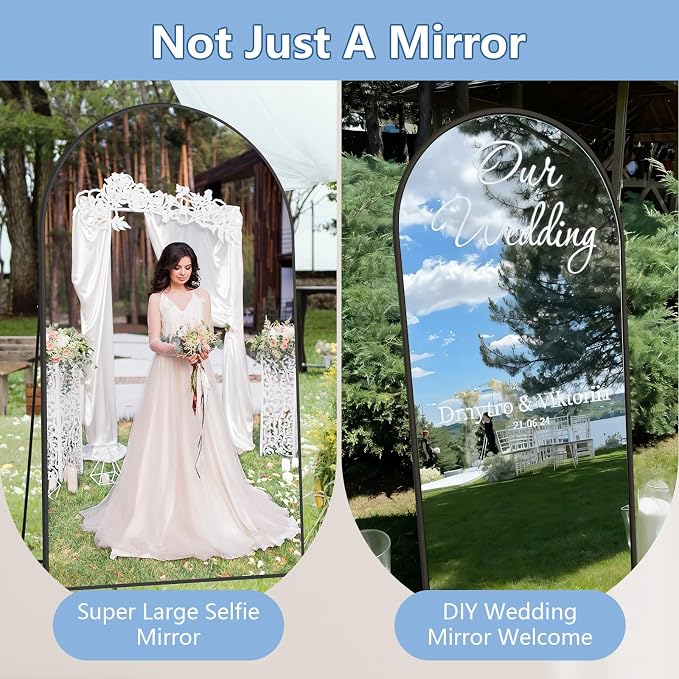 Arched Full Length Mirror, Tempered Glass Large Free Standing Mirror
