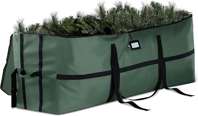 ZOBER Wide Christmas Tree Storage Bag - Maximum Accessibility - Fits 9 Ft Trees - 600D Oxford Fabric Christmas Tree Bag For Storage Box For Xmas - Strong, Durable Straps & Handles - Card Slot - Green