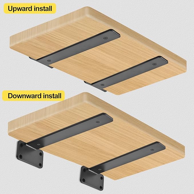 8 Pack - 10 inch Black Hidden L Shelf Bracket Iron Floating Shelf Brackets