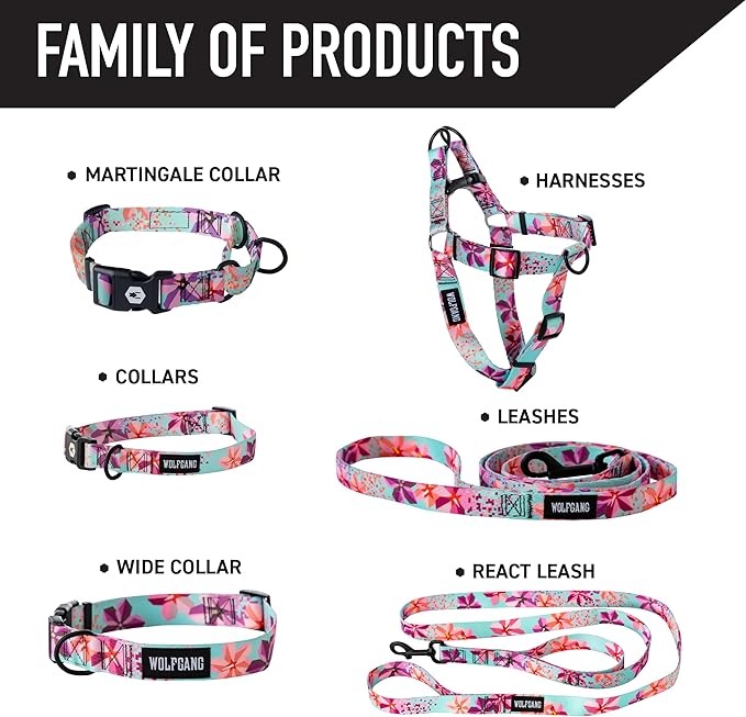 Wolfgang Heavy Duty Adjustable Dog Harness, Pull-Tested to Over 800 lbs for Walking & Training, DigiFloral Print, Medium
