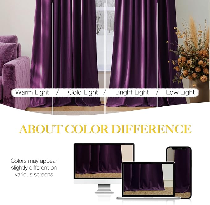 NICETOWN Purple Velvet Curtains 90 inch Long
