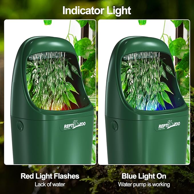 REPTIZOO Reptile Water Dispenser Automatic Chameleon Drinking Fountain with Indicator Light, Reptile Terrarium Decor Water Dripper for Reptiles, Chameleon, Lizard, Gecko Amphibians