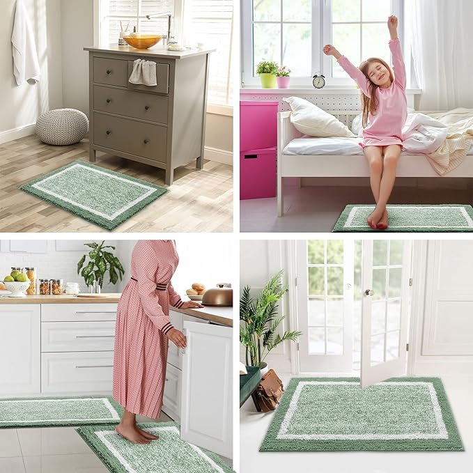 CozeCube Bath mats for Bathroom Non Slip, Fluffy Absorbent Microfiber Bath mat Washable, Aesthetic Bathroom Rugs, Long Sage Green Bath mat, Sage Green, 47" x 24"
