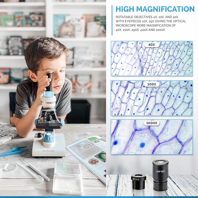 AmScope M162C-2L-WM-SP14-50P100S 1000X Dual Light Glass Lens Metal Frame | 40X-1000X Magnification Range