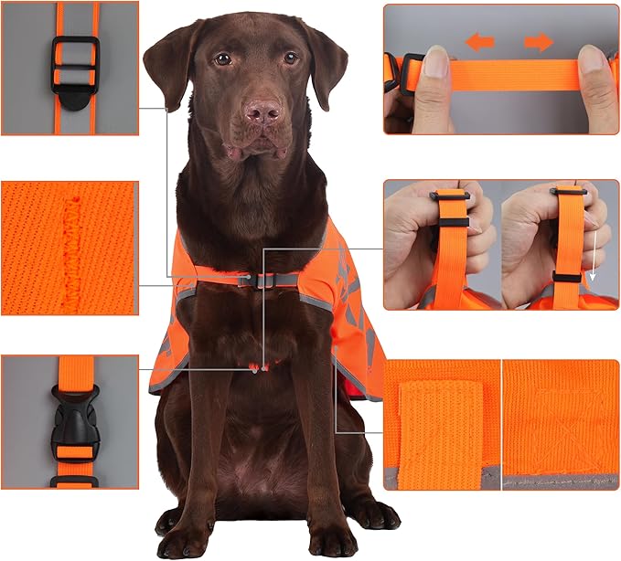 Customised Orange Reflective Dog Vest for XLarge Breeds,High Visibility Dog Safety Vest Harness with Removable Bell Keep Safe from Hunting, Training & Cars Accidents
